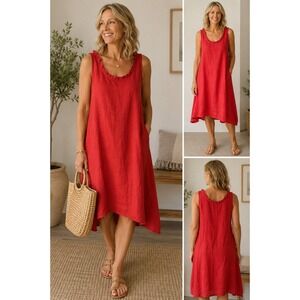 Completo Lino by Arthurio Red 100% Linen Dress Boho Minimalist Coastal Medium